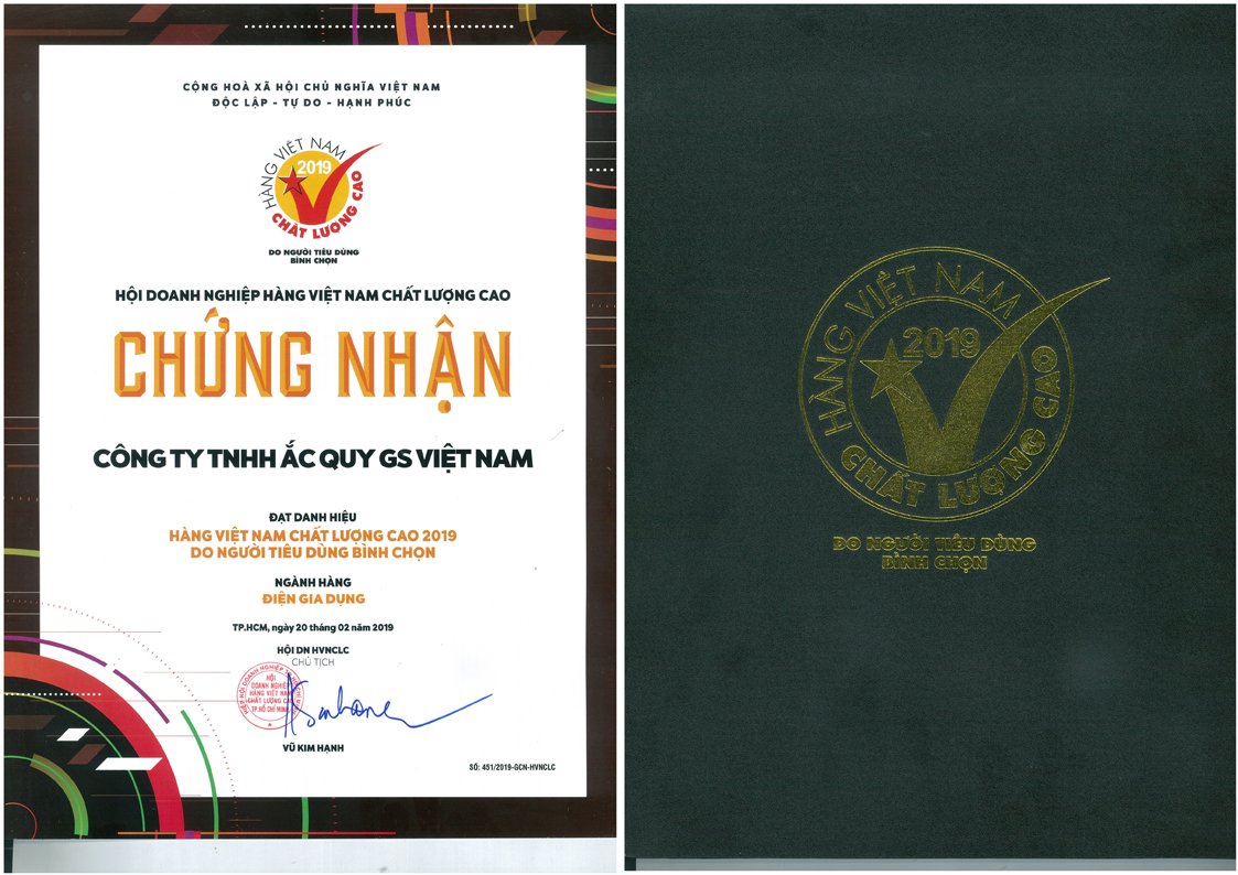 Ắc quy GS vinh dự nhận Chứng nhận hàng Việt Nam chất lượng cao 2019
